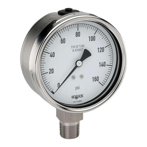 Pressure Gauge, 0 to 6000 psi psi, 4 in Dial, 1/2 in NPT, Bottom Location